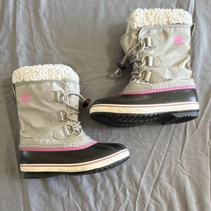 Sorel Kids Snow Boots Waterproof Faux Fur Gray Pink US 3 UK 2 EU 34